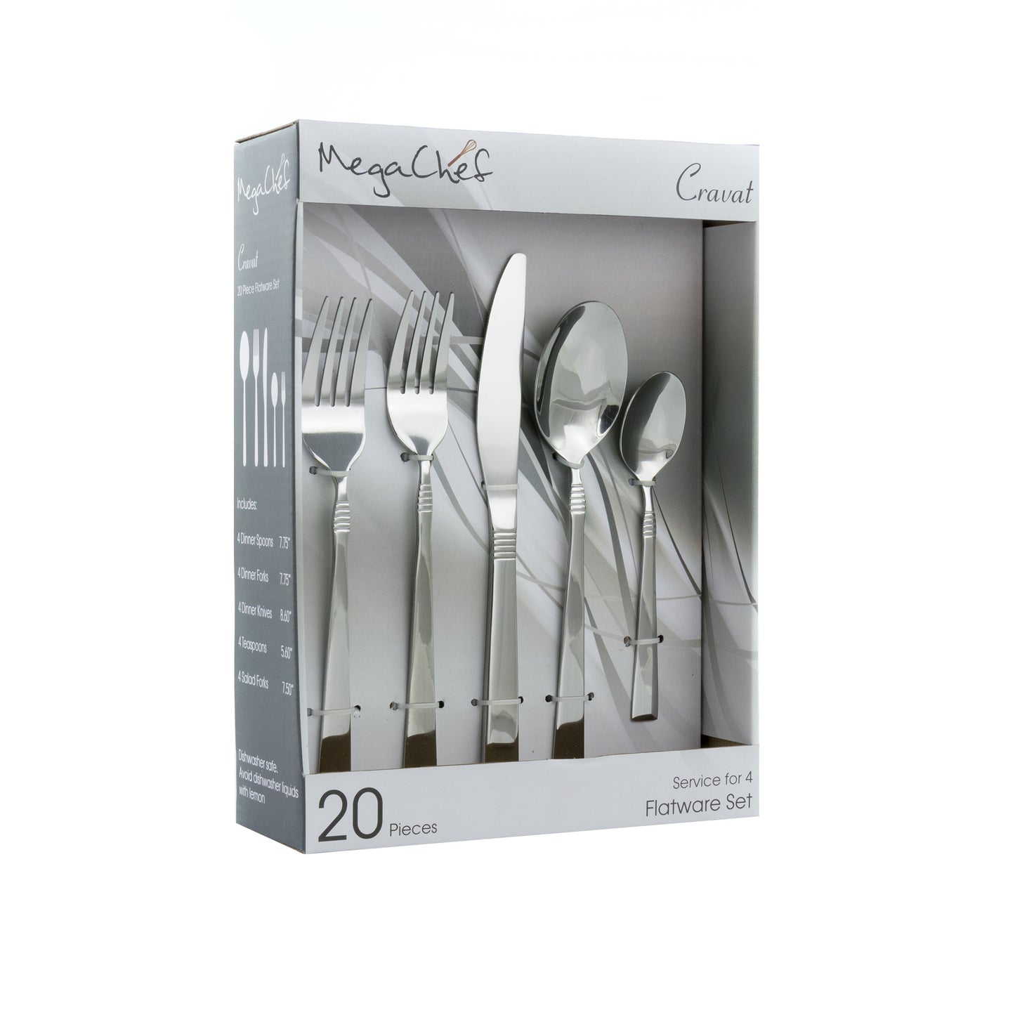 MegaChef Cravat 20 Piece Flatware Utensil Set Stainless Steel Silverware Metal