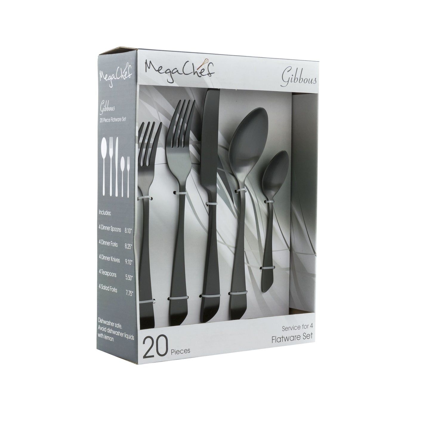 MegaChef Gibbous 20 Piece Flatware Utensil Set Stainless Steel Silverware Meta