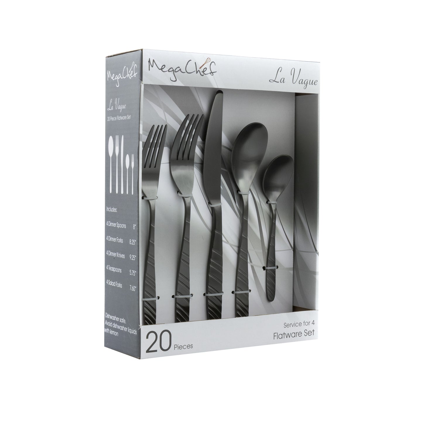 MegaChef La Vague 20 Piece Flatware Utensil Set Stainless Steel Silverware Met