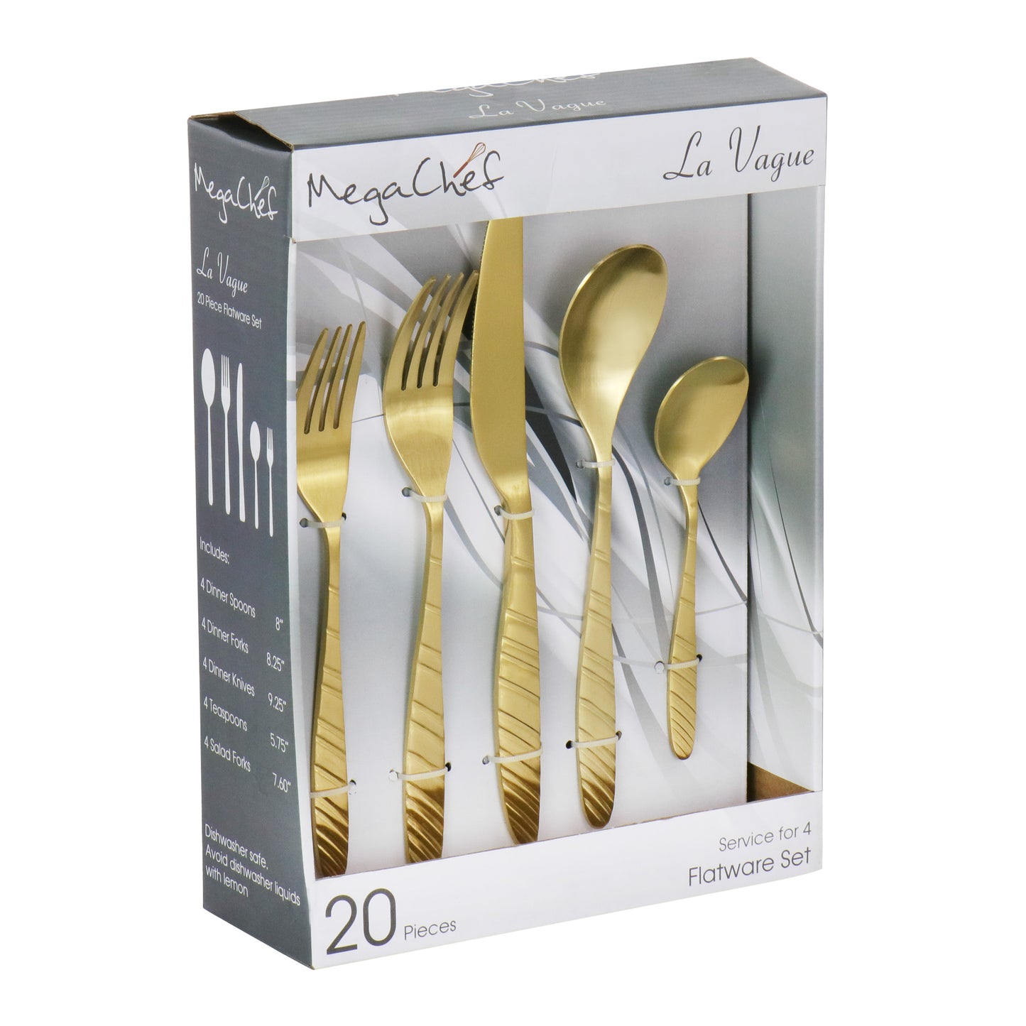Megachef La Vague 20 Piece Flatware Utensil Set Stainless Steel Silverware Met