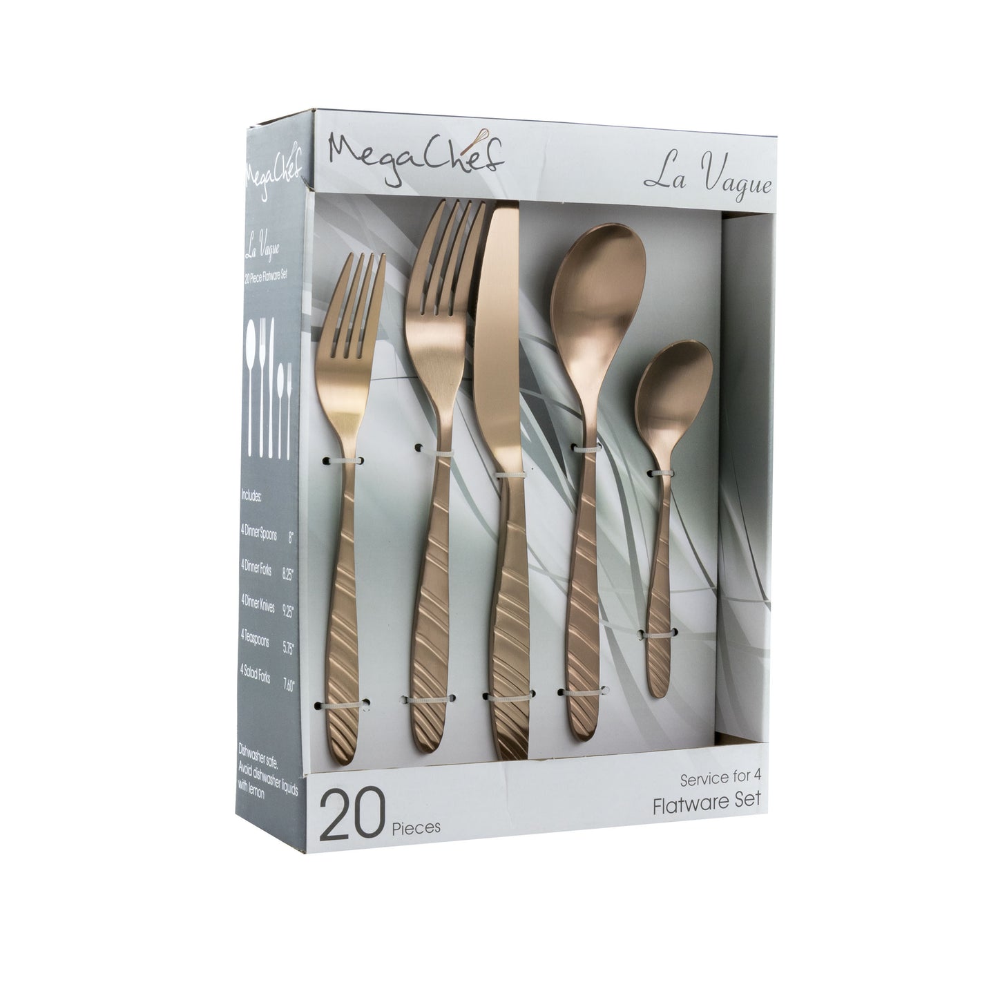 MegaChef La Vague 20 Piece Flatware Utensil Set Stainless Steel Silverware Met
