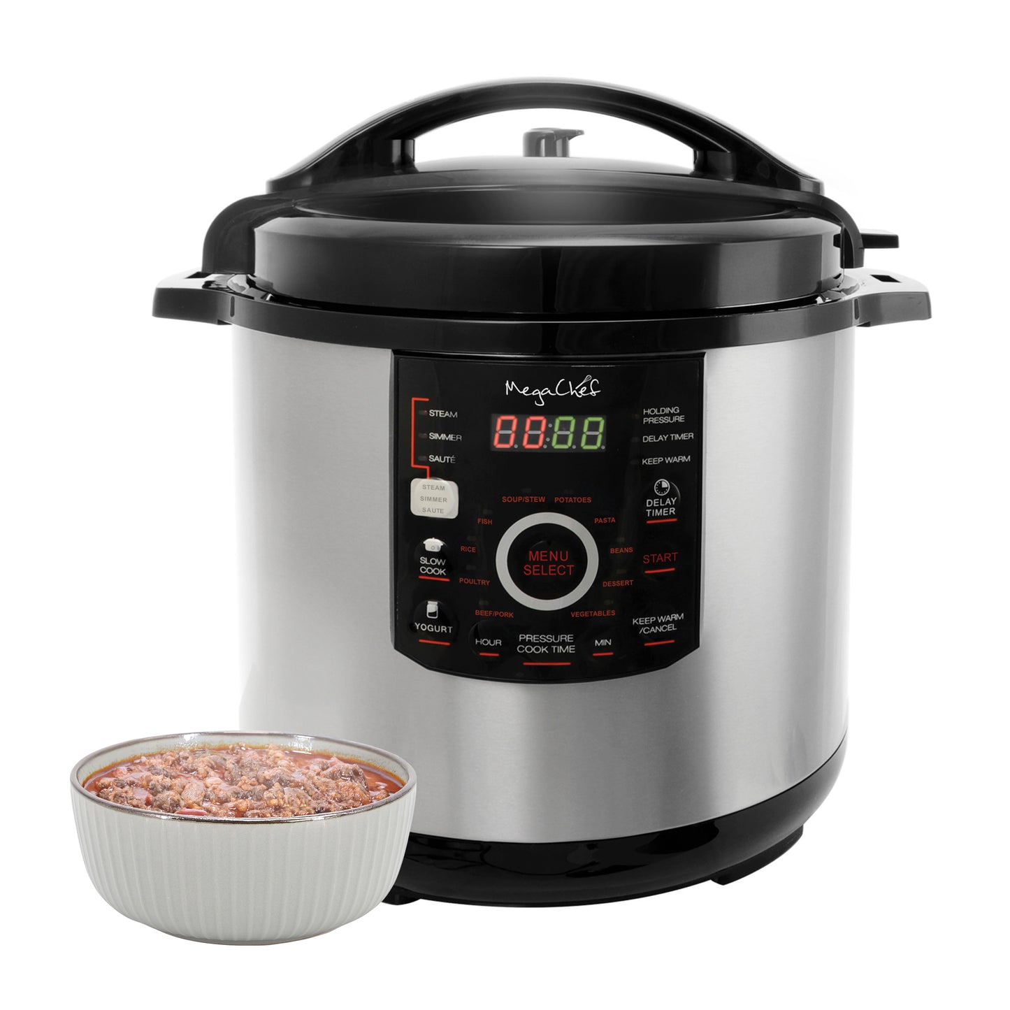 Megachef MCPR-3500 12 Qt Digital Stainless Steel Pressure Cooker 15 Presets Lid