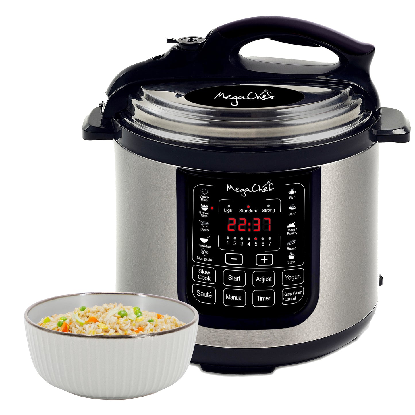 Megachef 8 Qt 1000W Non-PTFE Digital Stainless Steel Pressure Cooker 13 Presets