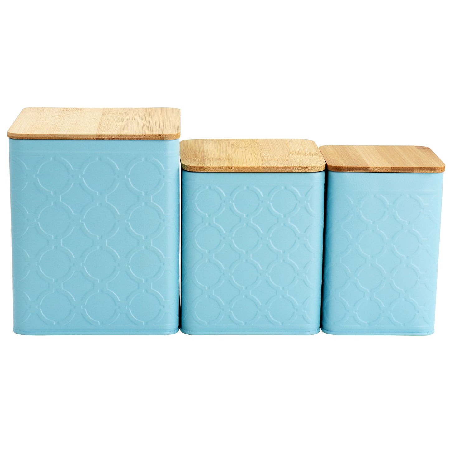 MegaChef 3 Piece Square Iron Kitchen Canister Set w Bamboo Lids in Turquoise