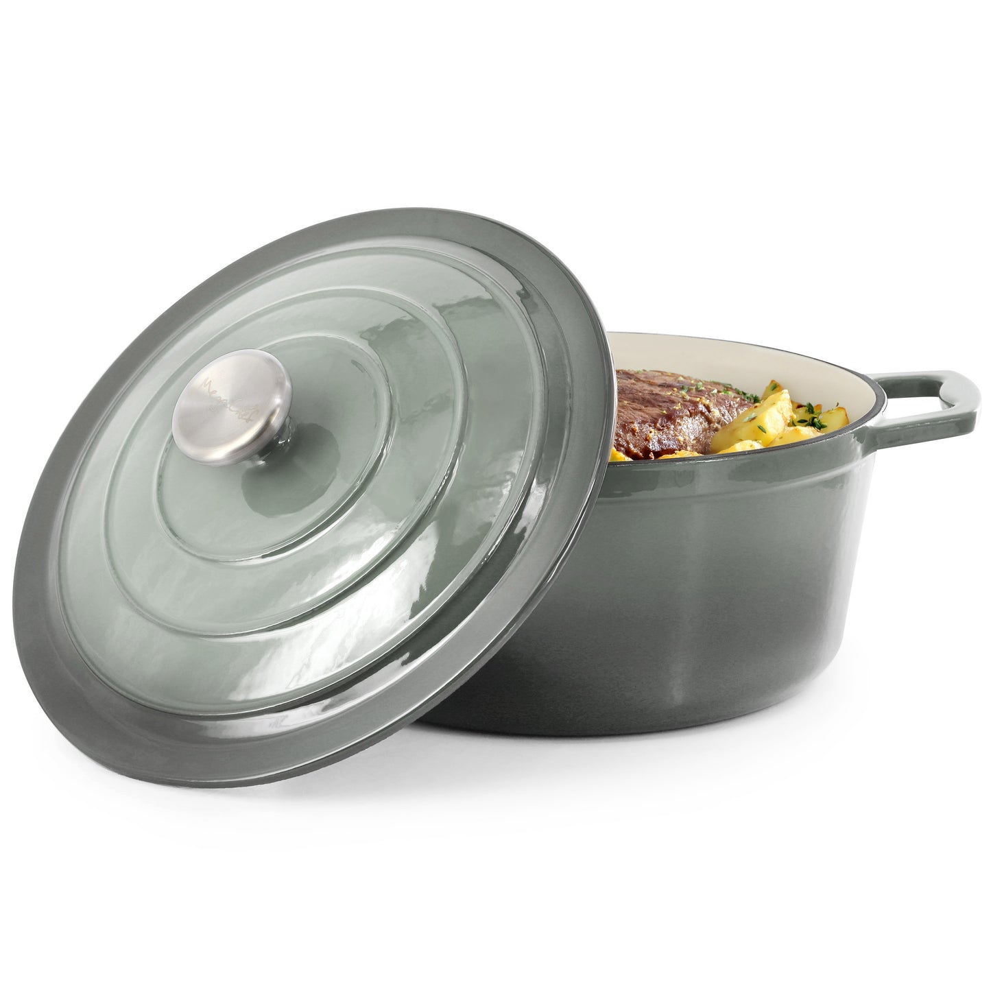 MegaChef 5 qt Round Enameled Cast Iron Casserole w Lid in Gradient Gray