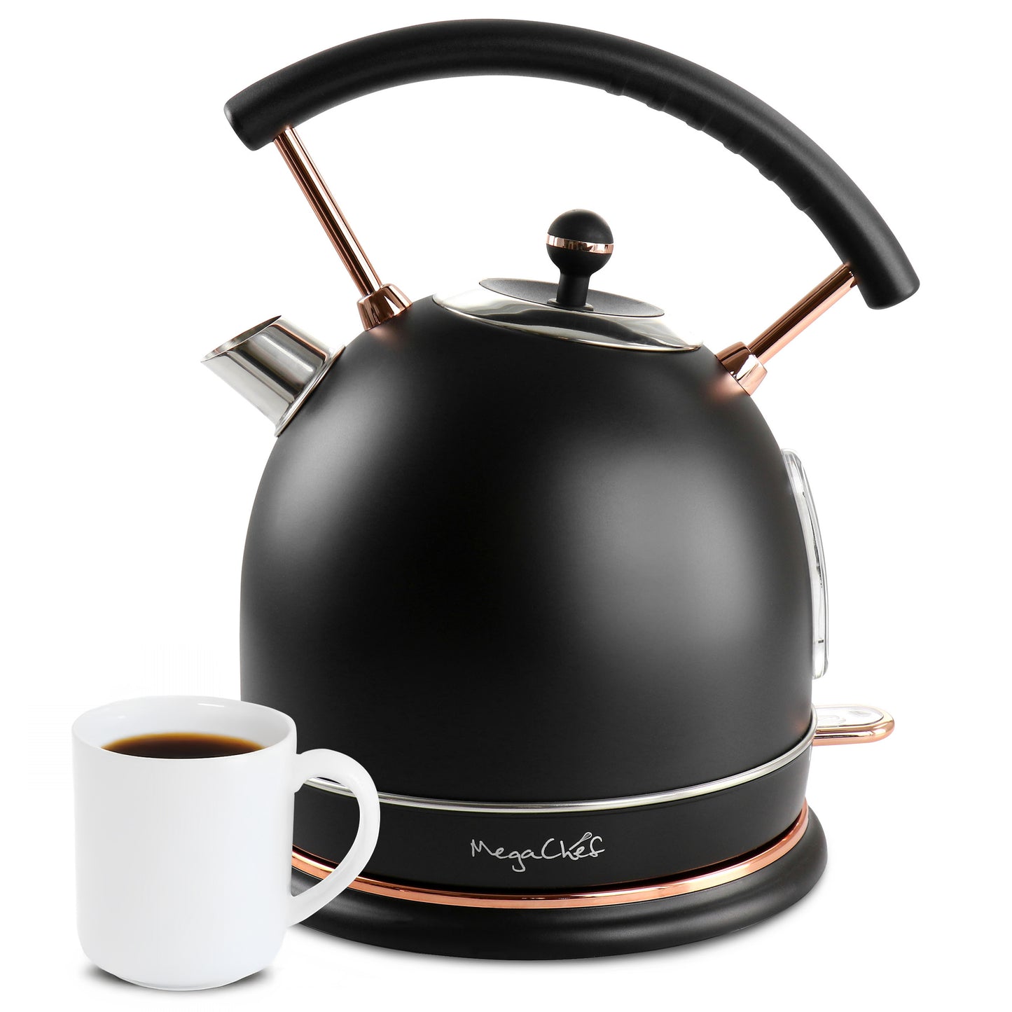 Megachef Black & Rose Gold 1.8 L 1500W Half Circle Retro Electric Tea Kettle