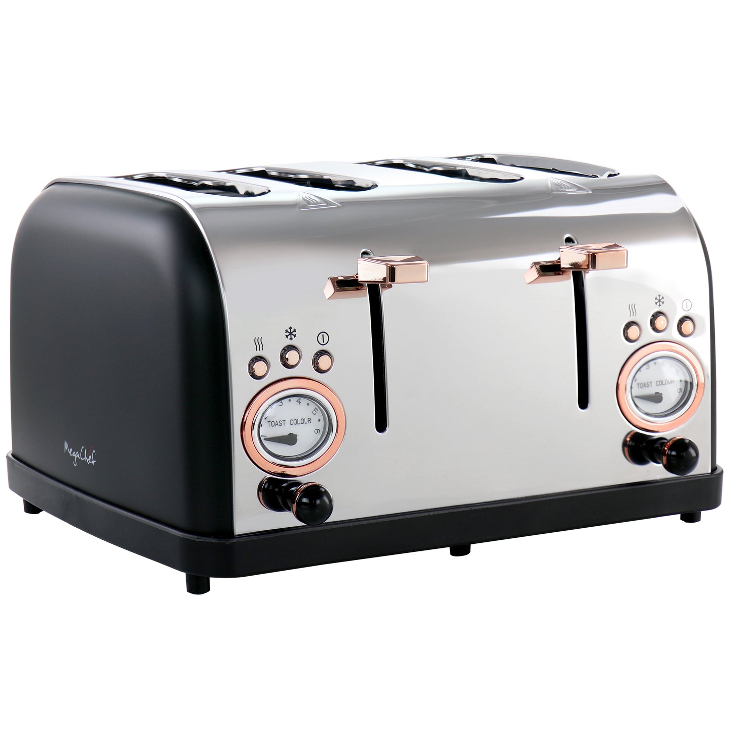 MegaChef 4 Slice Wide Slot Toaster w Variable Browning in Black & Rose Gold