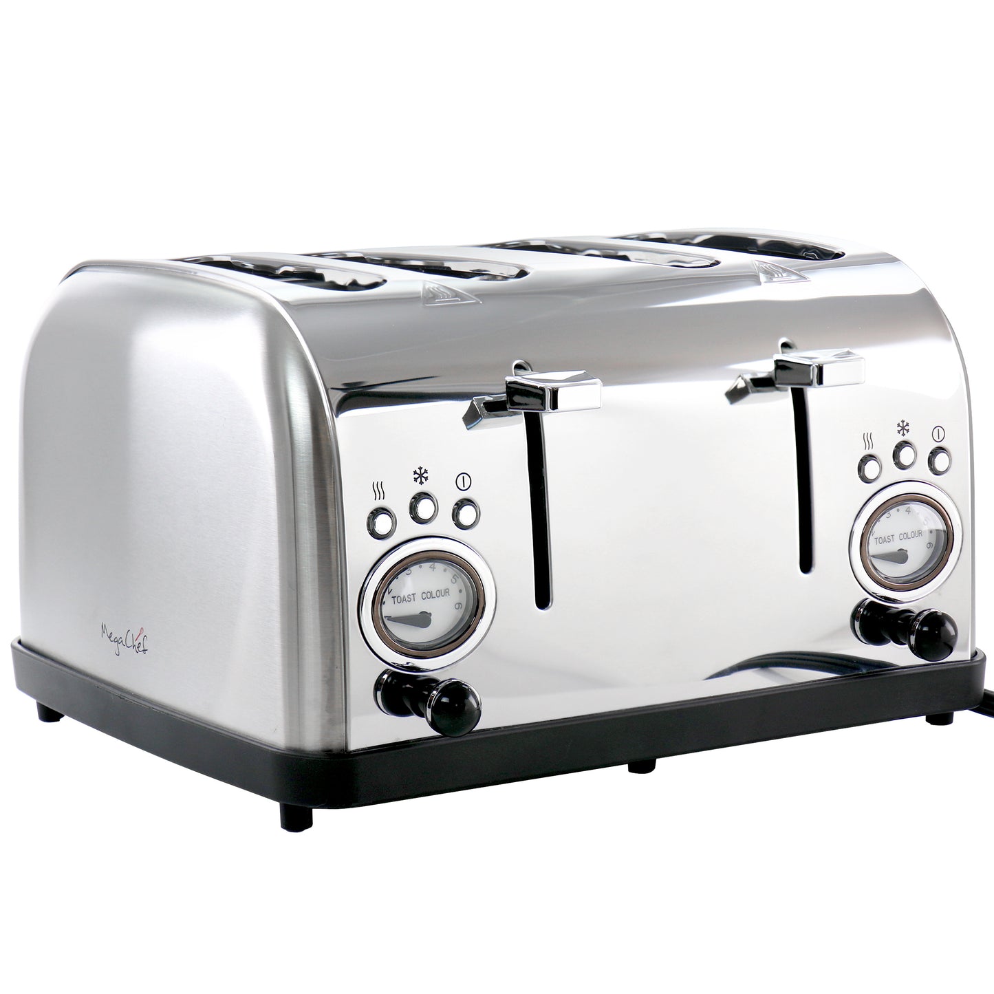 MegaChef 4 Slice Wide Slot Toaster w Variable Browning in Silver