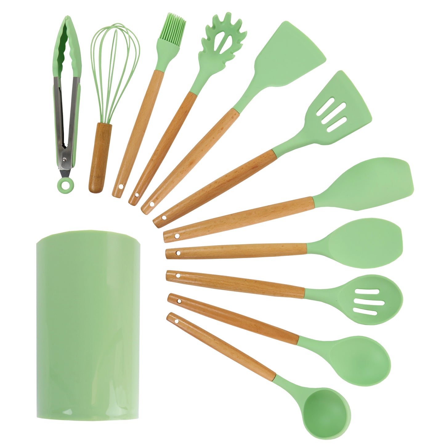 MegaChef Mint Green Silicone & Wood Cooking Utensils Set of 12