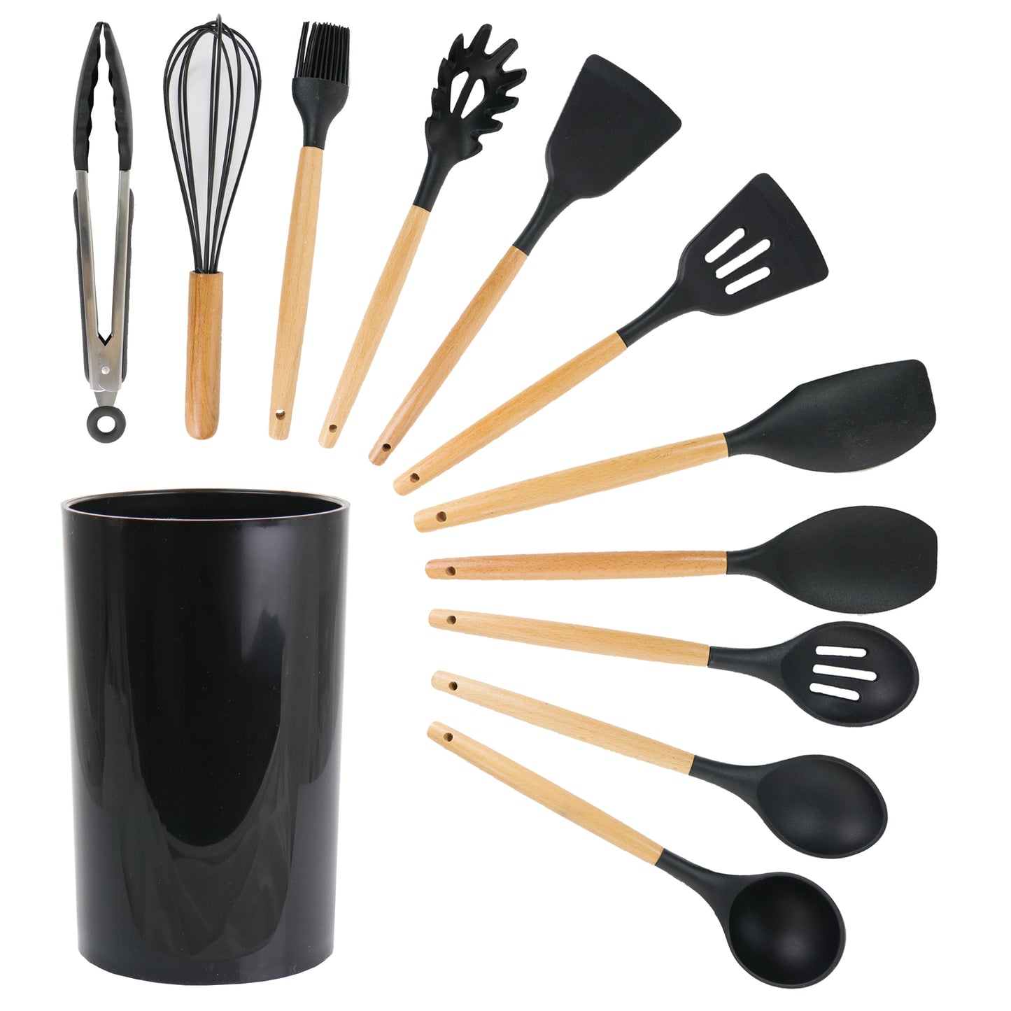 MegaChef Black Silicone & Wood Cooking Utensils Set of 12