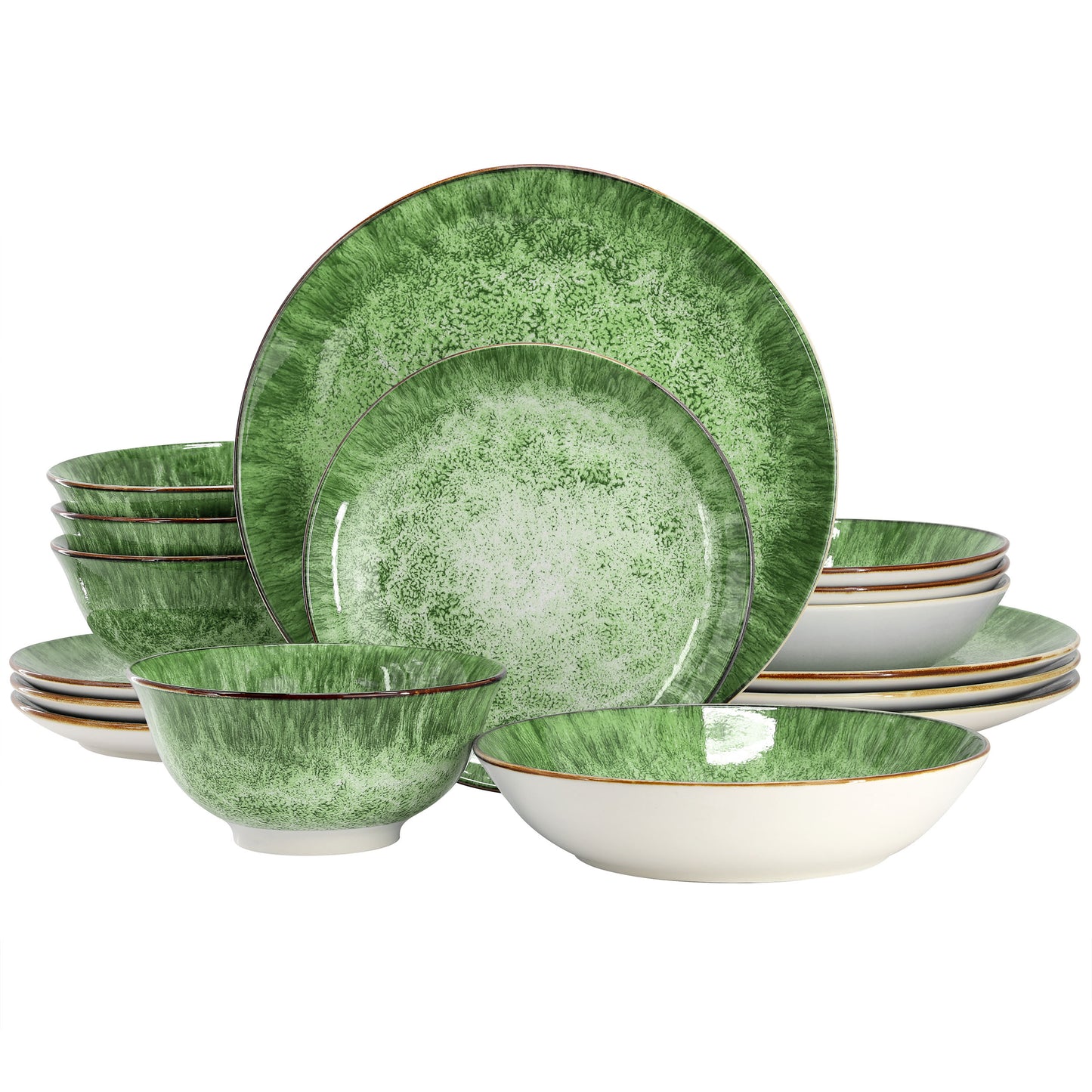 Elama Oceanus 16 Piece Porcelain Double Bowl Dinnerware Set Green