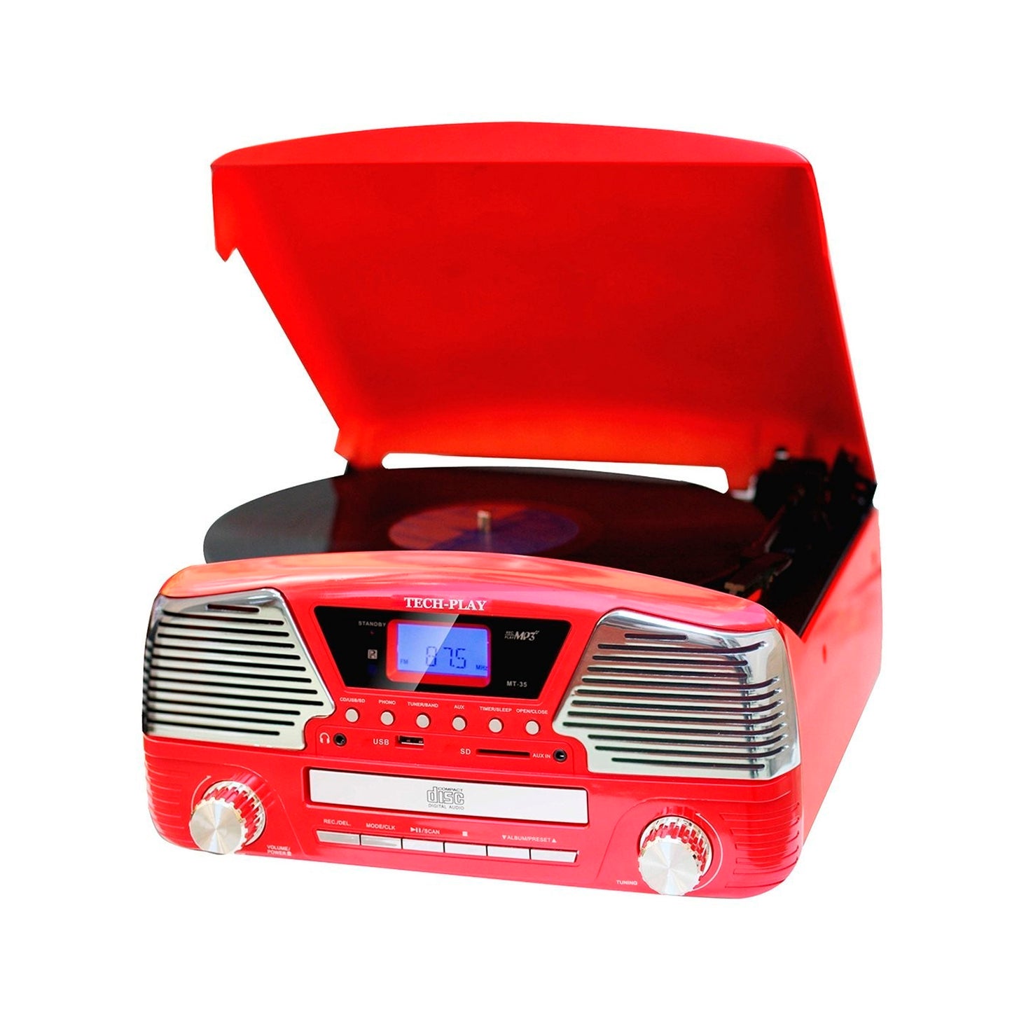 TechPlay 3 Speed Turntable Programmable MP3 CD Player USB/SD Radio & Rem