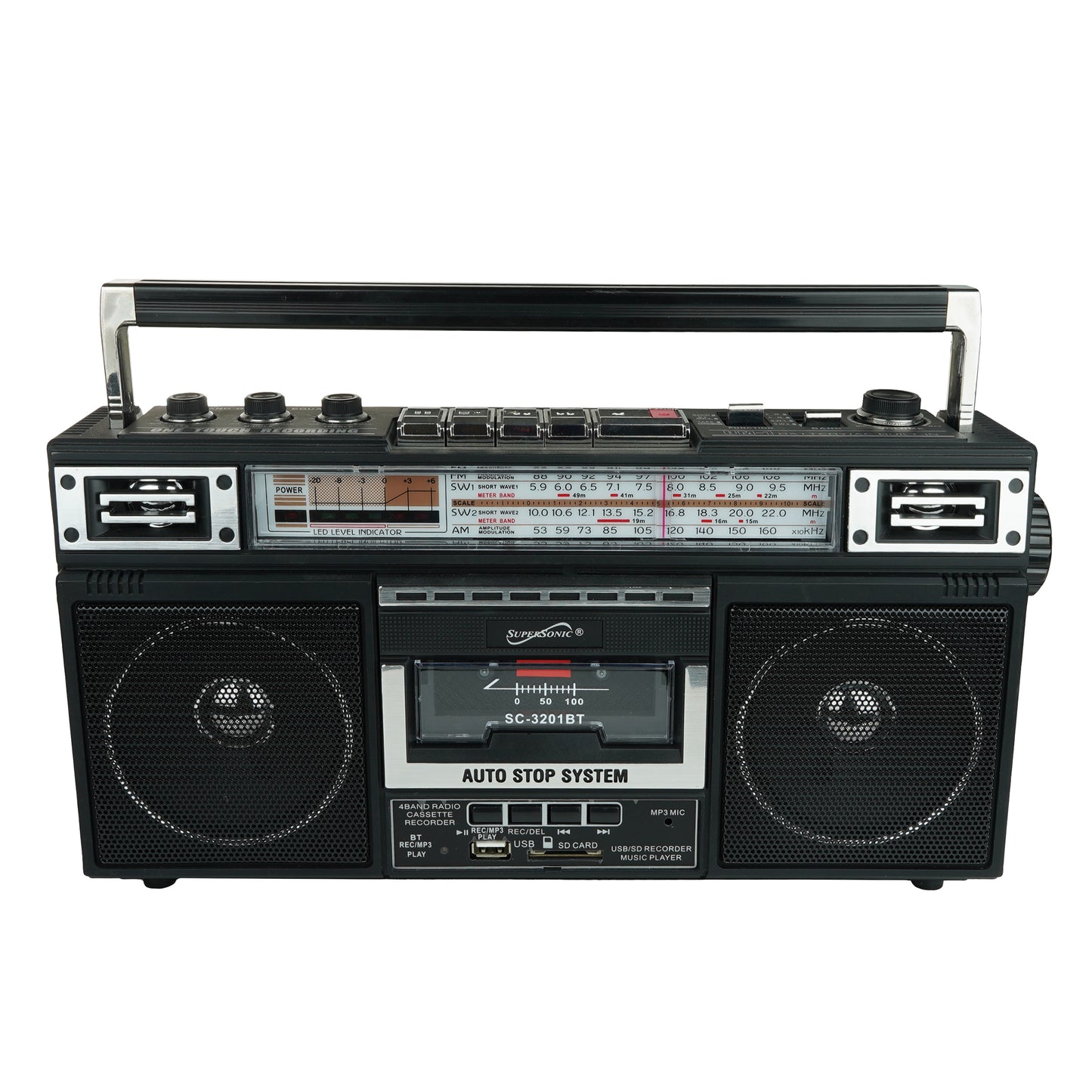 Super Sonic Retro 4 Band Radio Speaker & Cassette Player w Bluetooth in Black