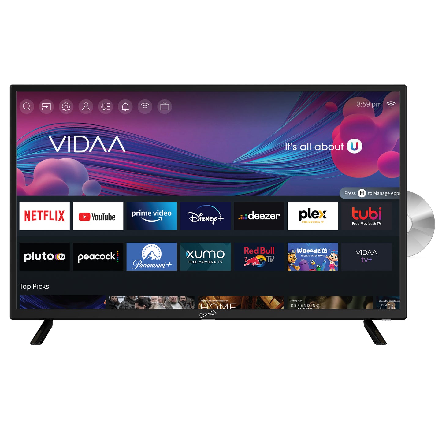 SuperSonic 32" LED Smart HDTV w DVD Player