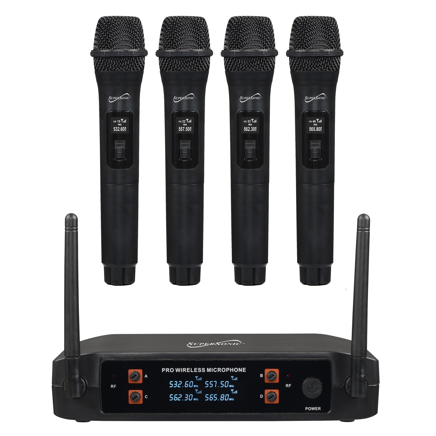 SuperSonic 2.4 GHz 4 Channel Wireless Microphone System w 160' Range