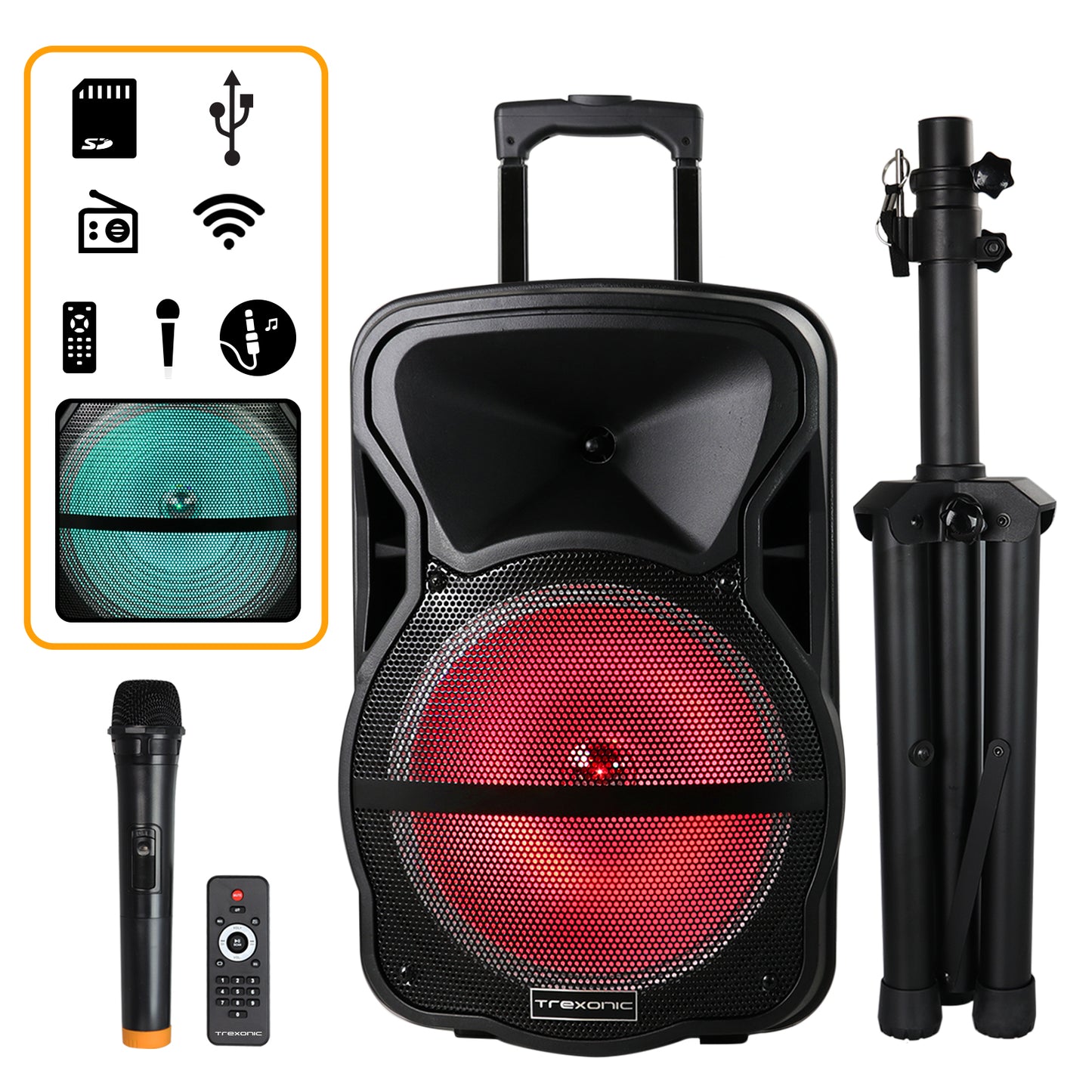 Trexonic Combination 12" Bluetooth Portable Speaker & Tripod Stand w Reactive L