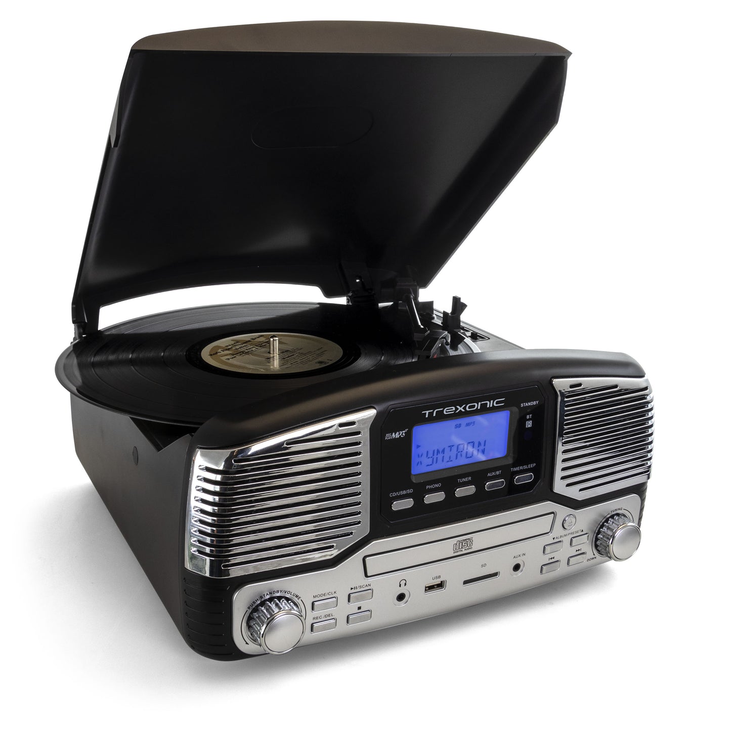 Trexonic Bluetooth 3-Speed Retro 50s Turntable CD Player w Remote SD MP3 to USB