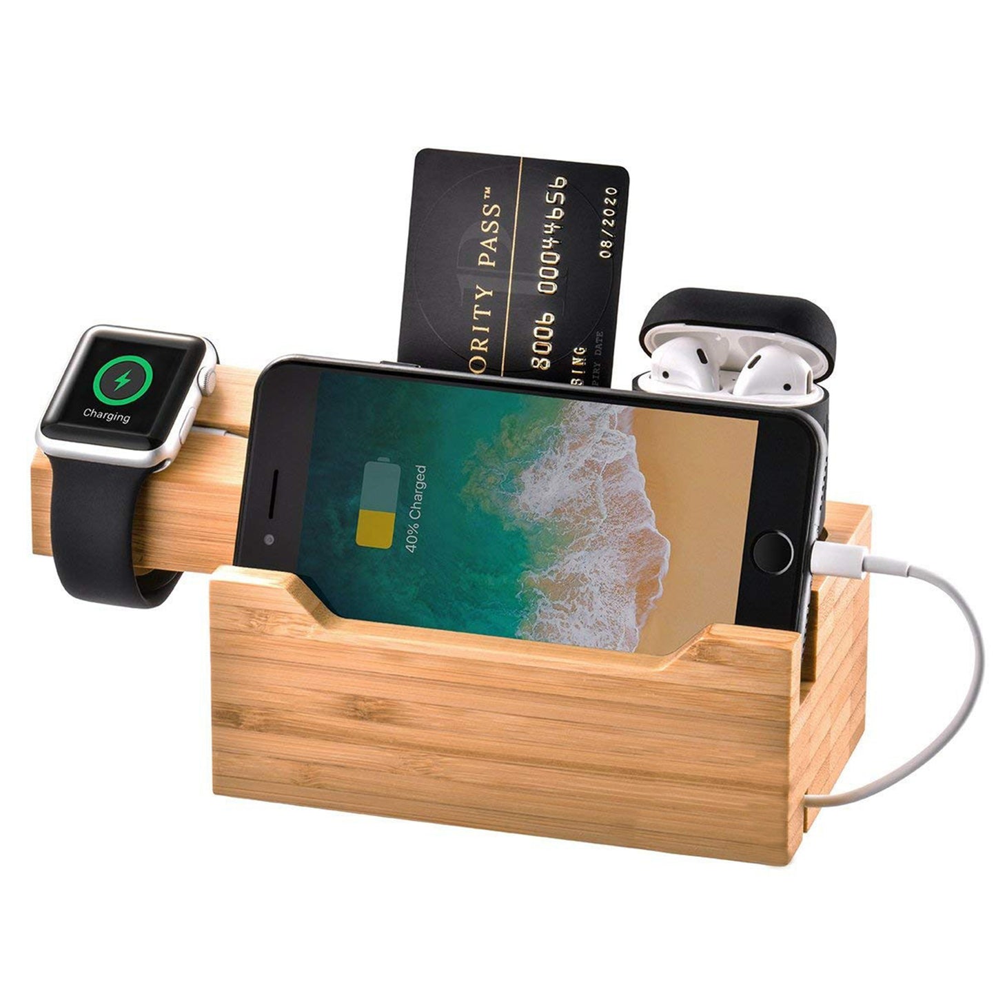 Trexonic 3 in 1 Bamboo Charging Station w Card Holder