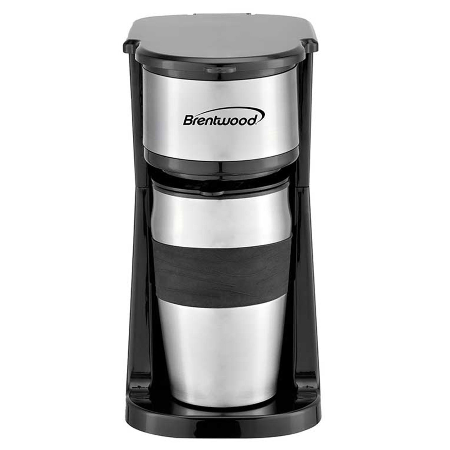 Brentwood Portable Single Serve Coffee Maker w 14oz Travel Mug in Black