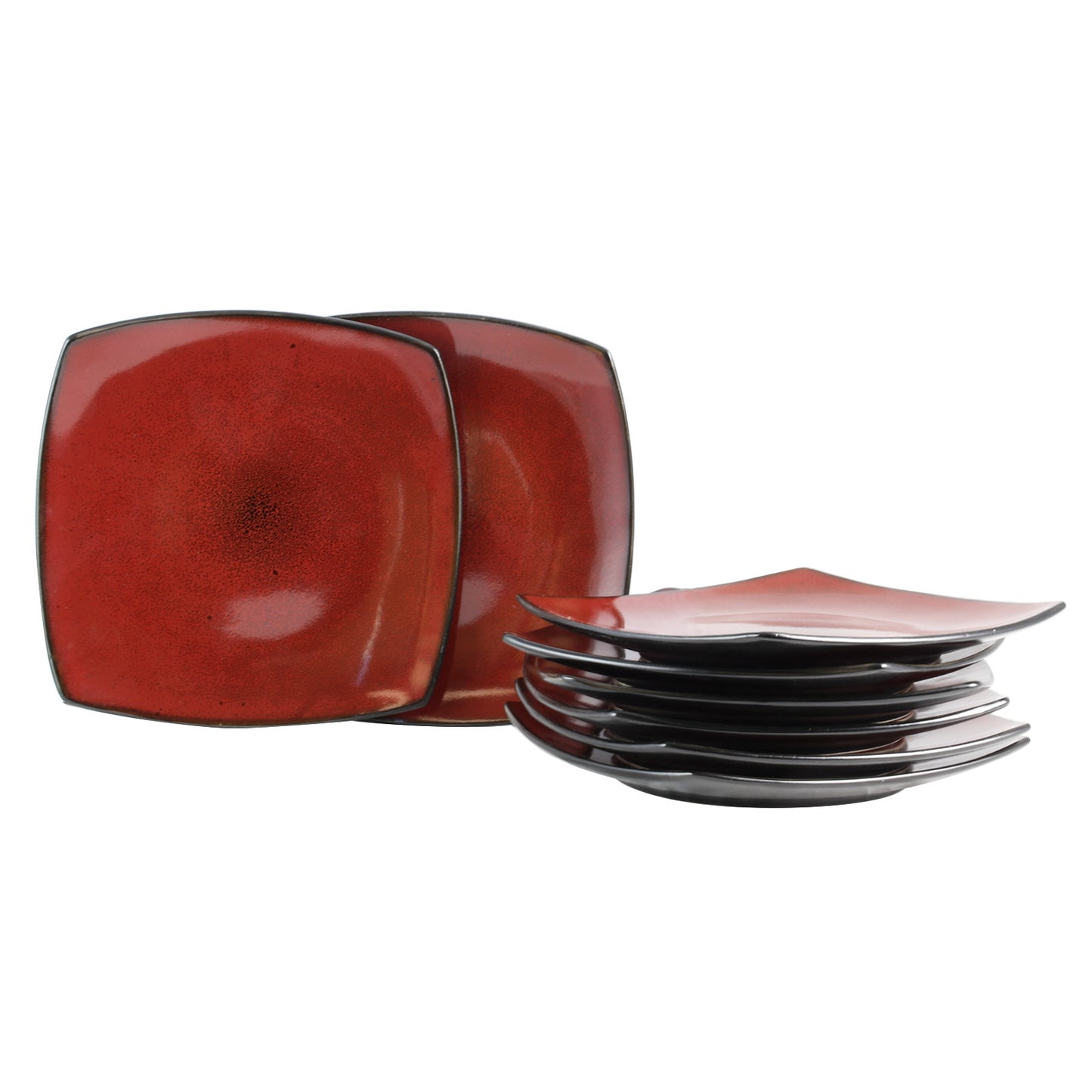 Gibson Elite Soho Lounge 7.5" Soft Square Dessert Plates in Red, Set of 8
