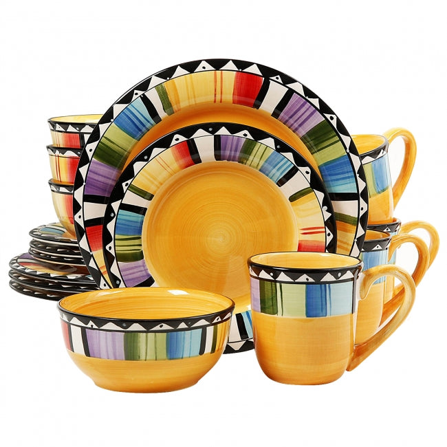 Gibson Home Fandango 16 Piece Round Stoneware Dinnerware Set in Yellow