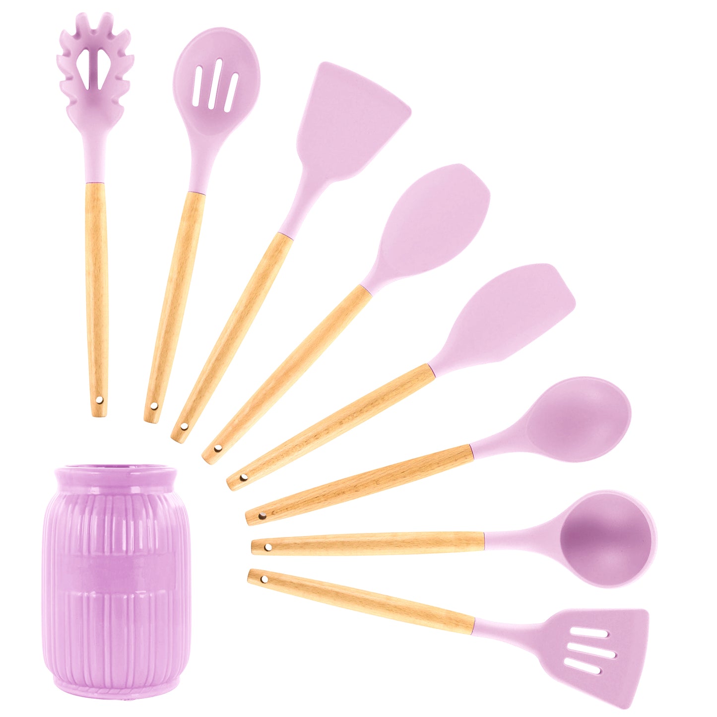 MegaChef Pink Silicone & Wood Cooking Utensils Set of 9