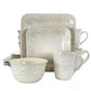 Elama Ivory Lotus 16 Piece Stoneware Embossed Floral Square Dinnerware Set For 4