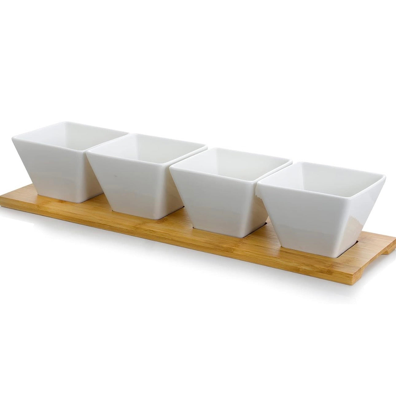 Elama Modern 5pc Appetizer & Condiment Server w 4 Dishes & Bamboo Tray