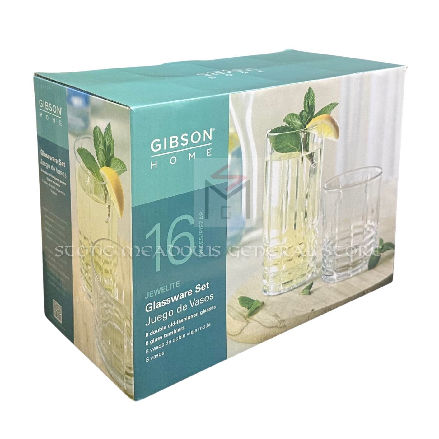 Gibson Home Jewelite 16 Piece Tumbler & Double Old Fashioned Glass Set
