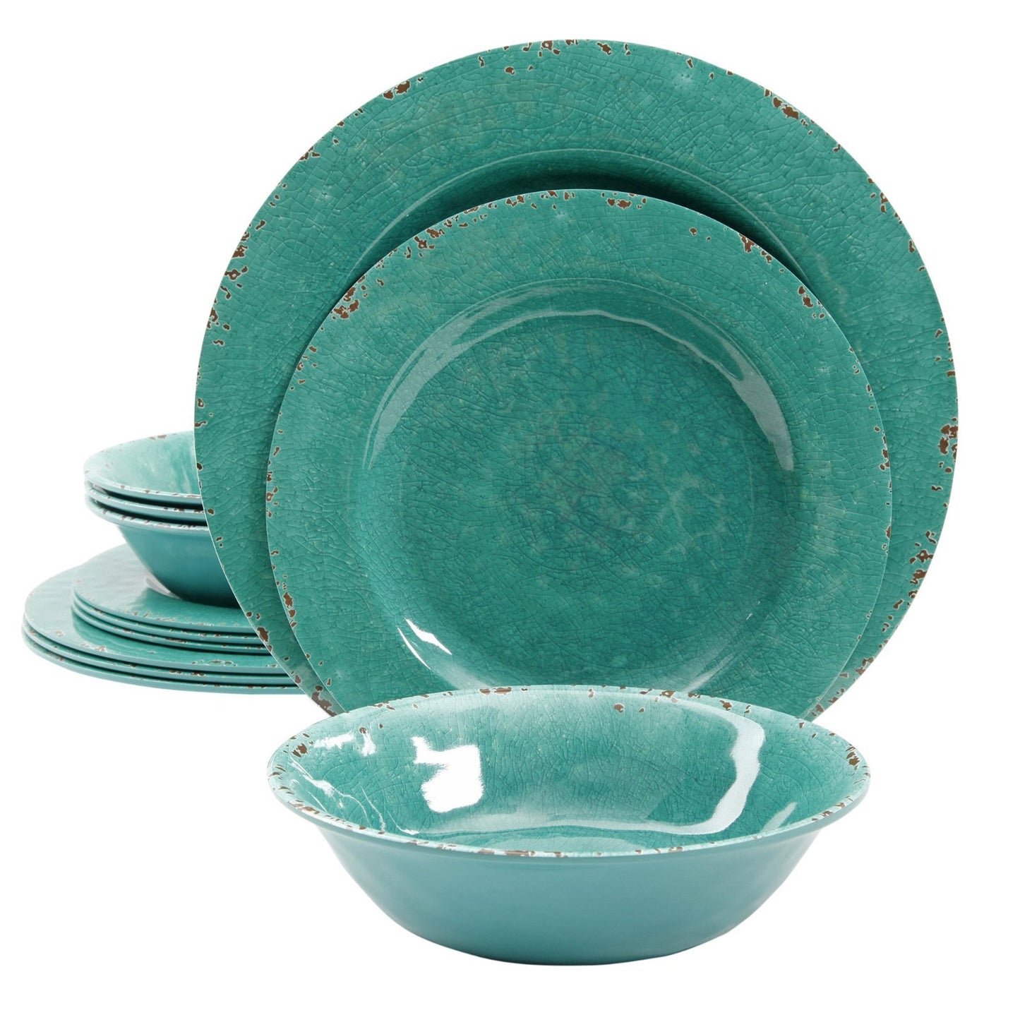 Studio California Melamine Mauna 12-Piece Dinnerware Set in Green Crackle Look