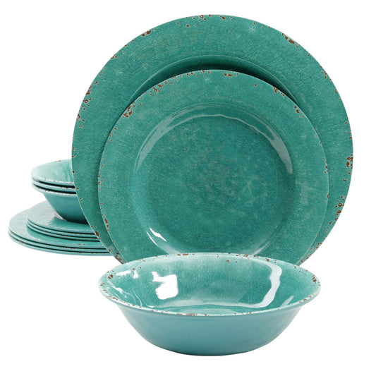 Studio California Melamine Mauna 12-Piece Dinnerware Set in Green Crackle Look