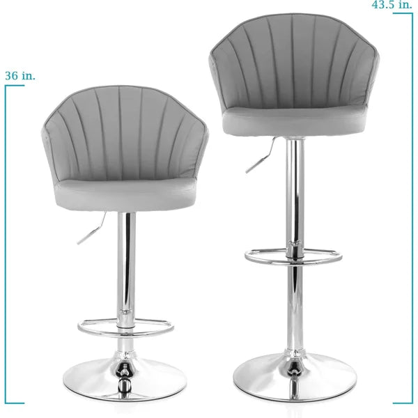 Elama 2 Piece Shell Back Faux Leather Adjustable Bar Stool Dark Gray w Chrome