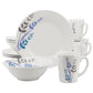 Gibson Blue Leaves 12 Piece Round White Ceramic Dinnerware Set for 4