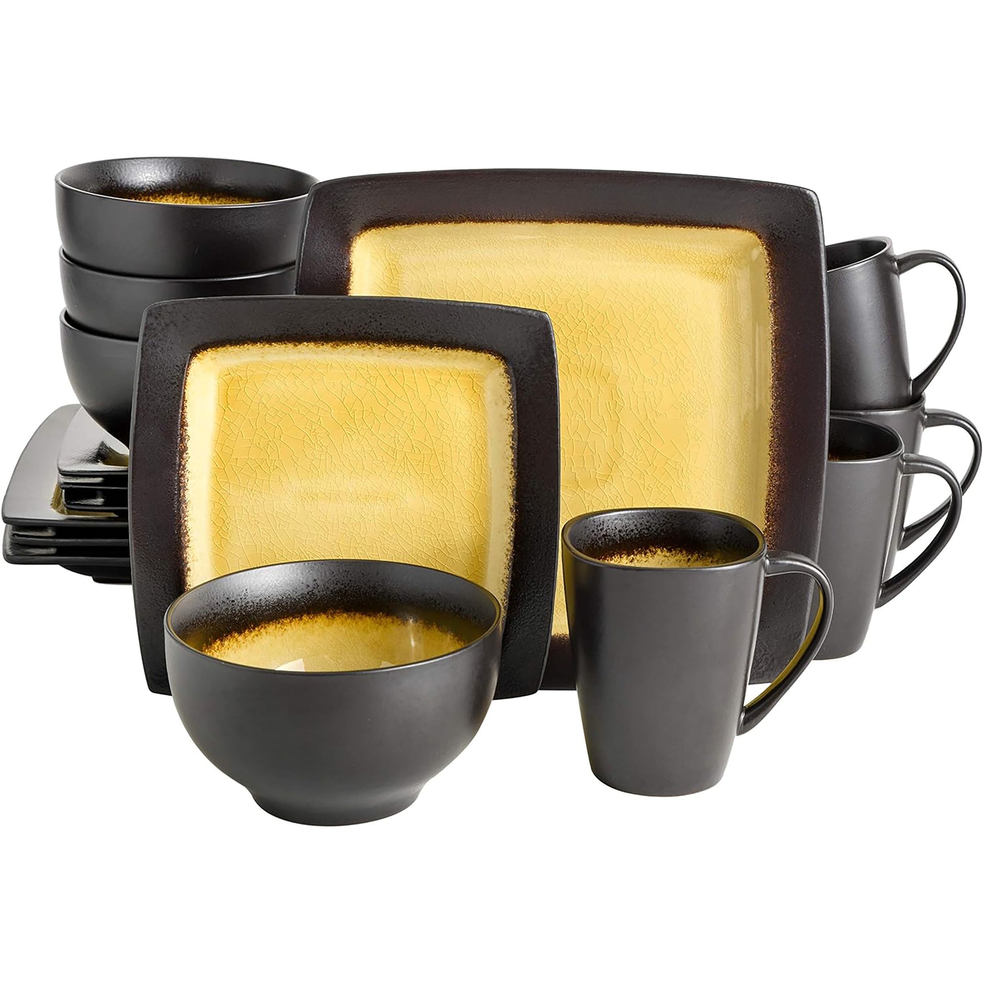 Gibson Elite Ocean Paradise 16 Piece Soft Square Stoneware Dinnerware Set in Am