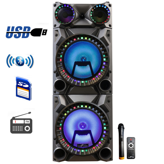 beFree 2000W PMPO Dual 12" Portable Bluetooth PA DJ Party Speaker Lights Karaoke