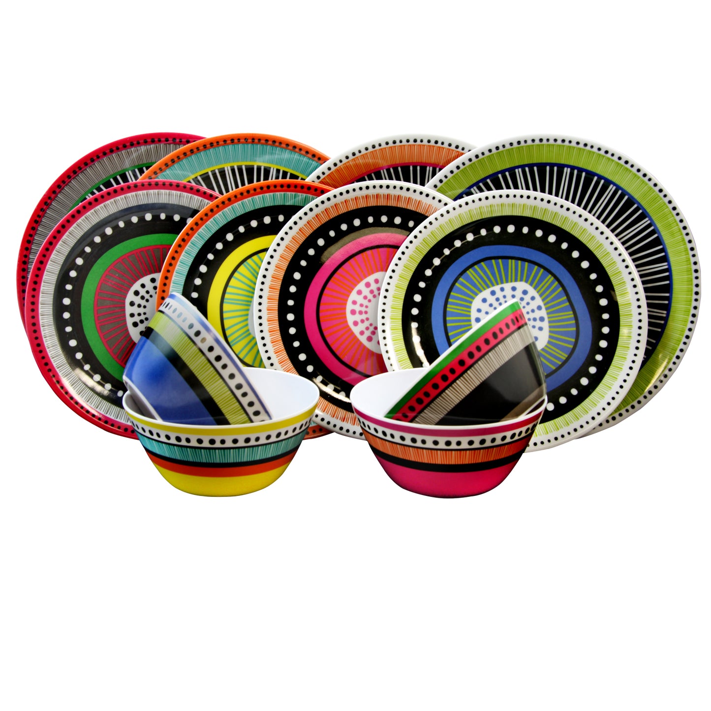 Gibson Almira 12 Piece Melamine Dinnerware Set in 4 Assorted Radiant Colors