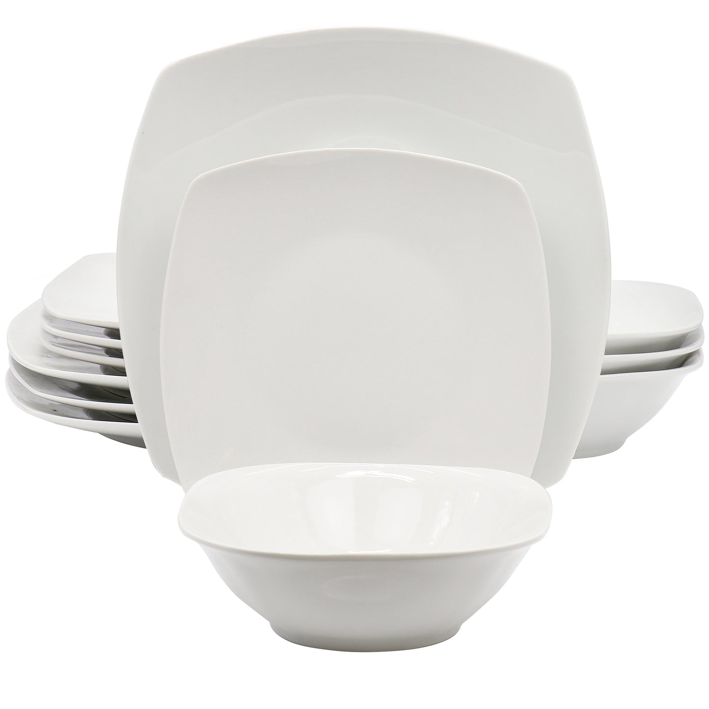 Gibson Home Blanca Cafe 12 Piece Square Ceramic Dinnerware Set White