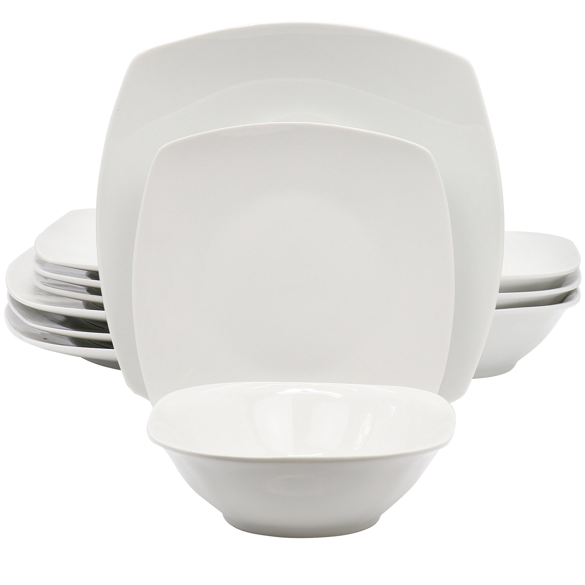 Gibson Home Blanca Cafe 12 Piece Square Ceramic Dinnerware Set White