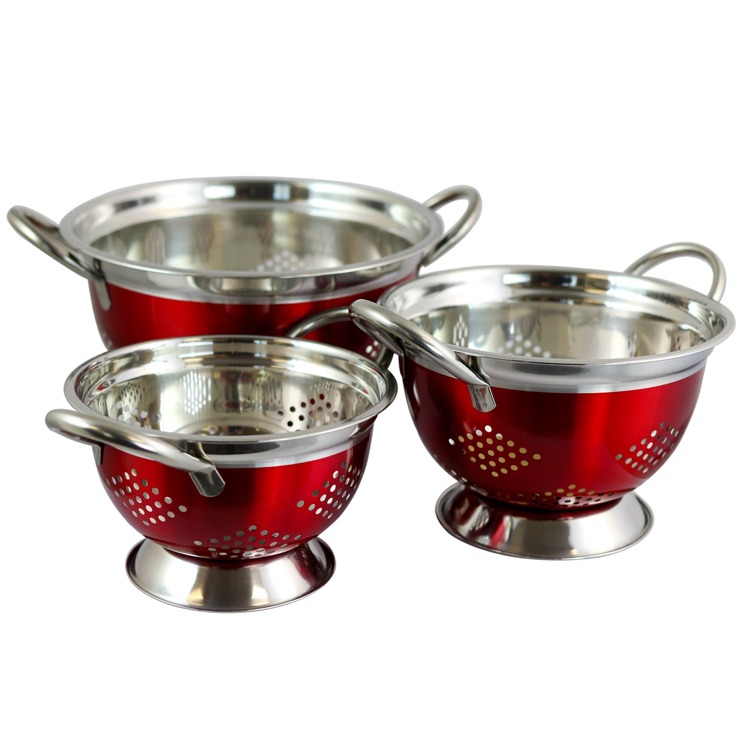 Oster Metaline 3 Pack Round Asian Colander Metallic Red
