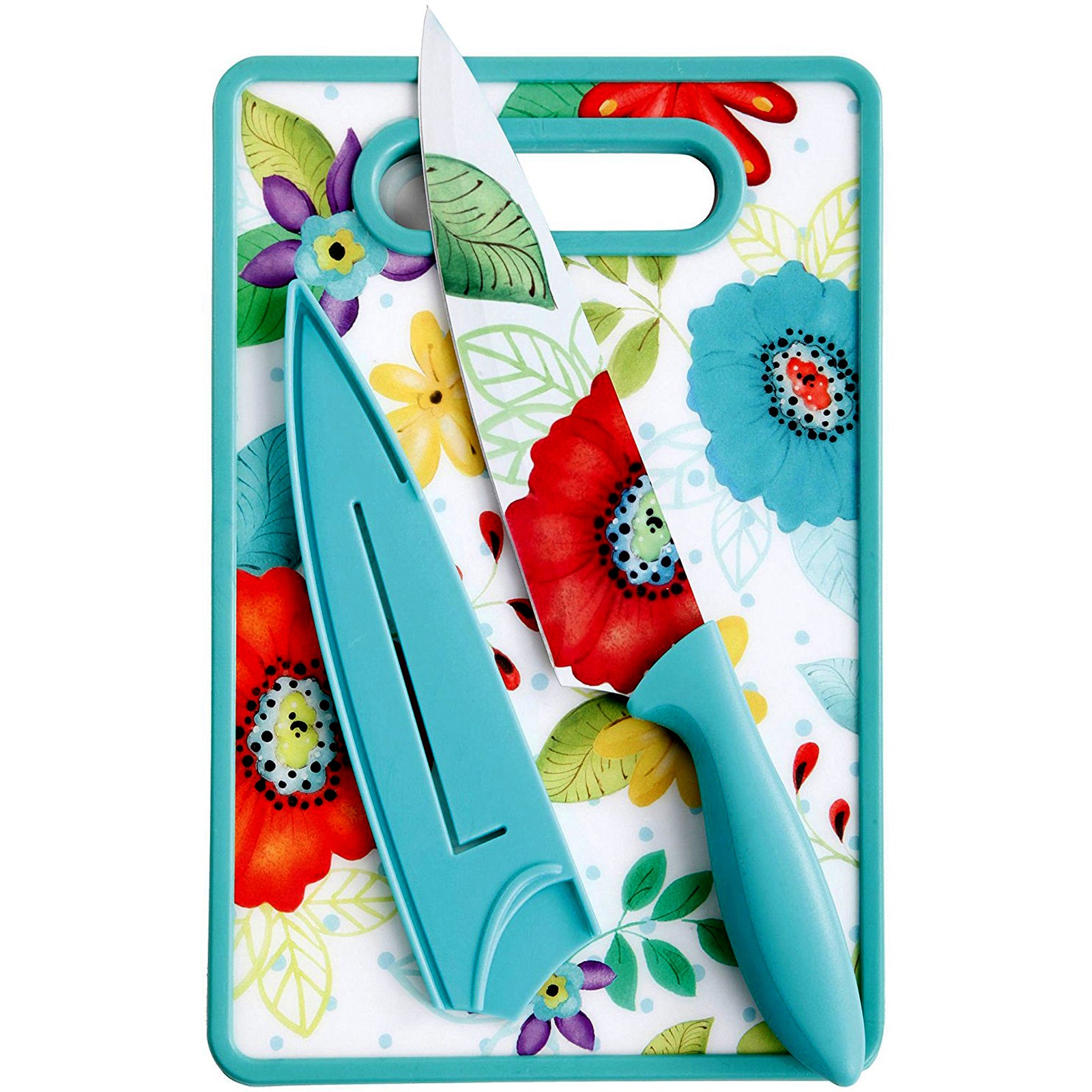 Studio California Jordana 3 Piece Cutlery Knife & Cutting Board Set in Turquoise