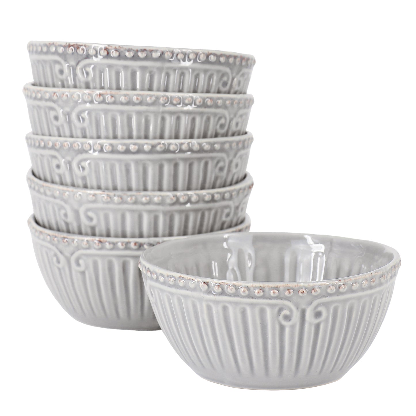 Modern Southern Home Capri 6 Piece 6" Stoneware Embossed Cereal Bowl Set Grey
