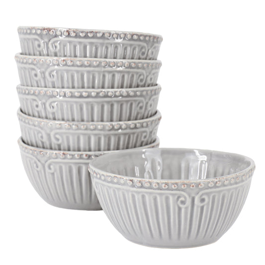 Modern Southern Home Capri 6 Piece 6" Stoneware Embossed Cereal Bowl Set Grey