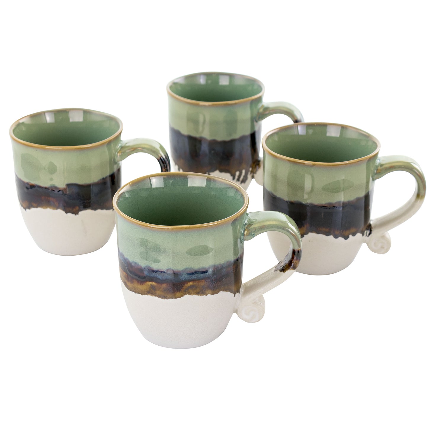 Meritage Twist 4 pc 17 oz Round Stoneware Cup Set in Green