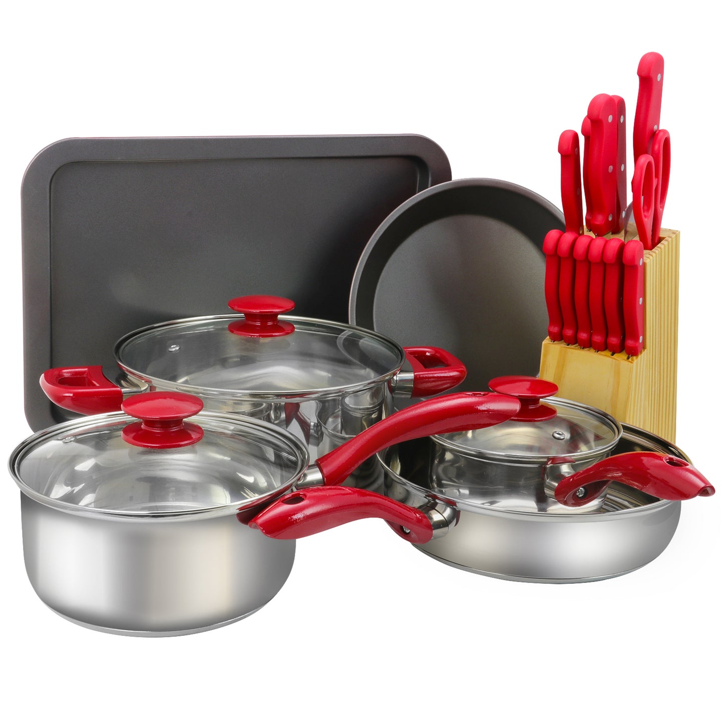 MegaChef 22 pc Aluminum Cookware Combo Set in Red