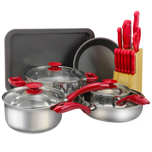MegaChef 22 pc Aluminum Cookware Combo Set in Red