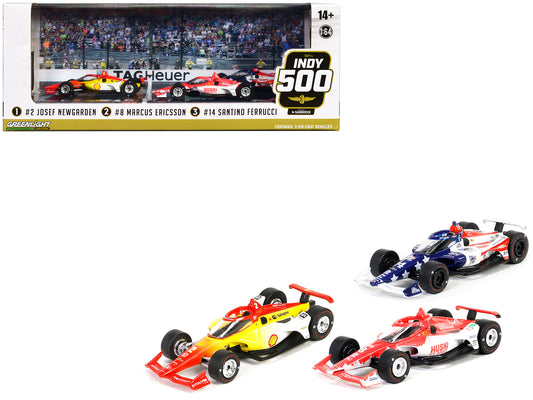 107th Indianapolis 500 2023 Podium Set of 3 IndyCars 1/64 Diecast Models by Gree