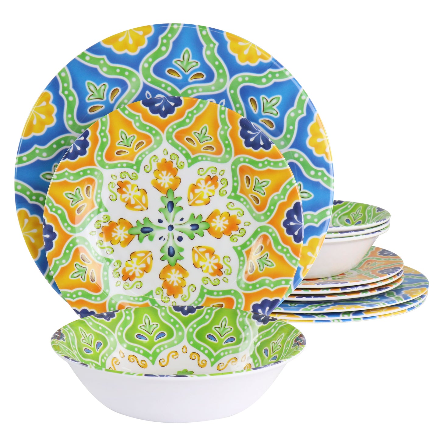 Elama Stapanya 12 Piece Melamine Dinnerware Set Multi