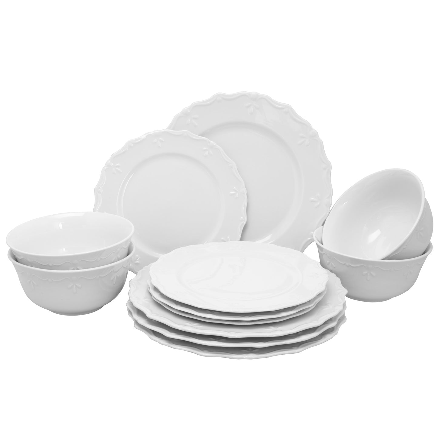 Gibson Home Scallop Buffet Dinnerware Set White Set of 12