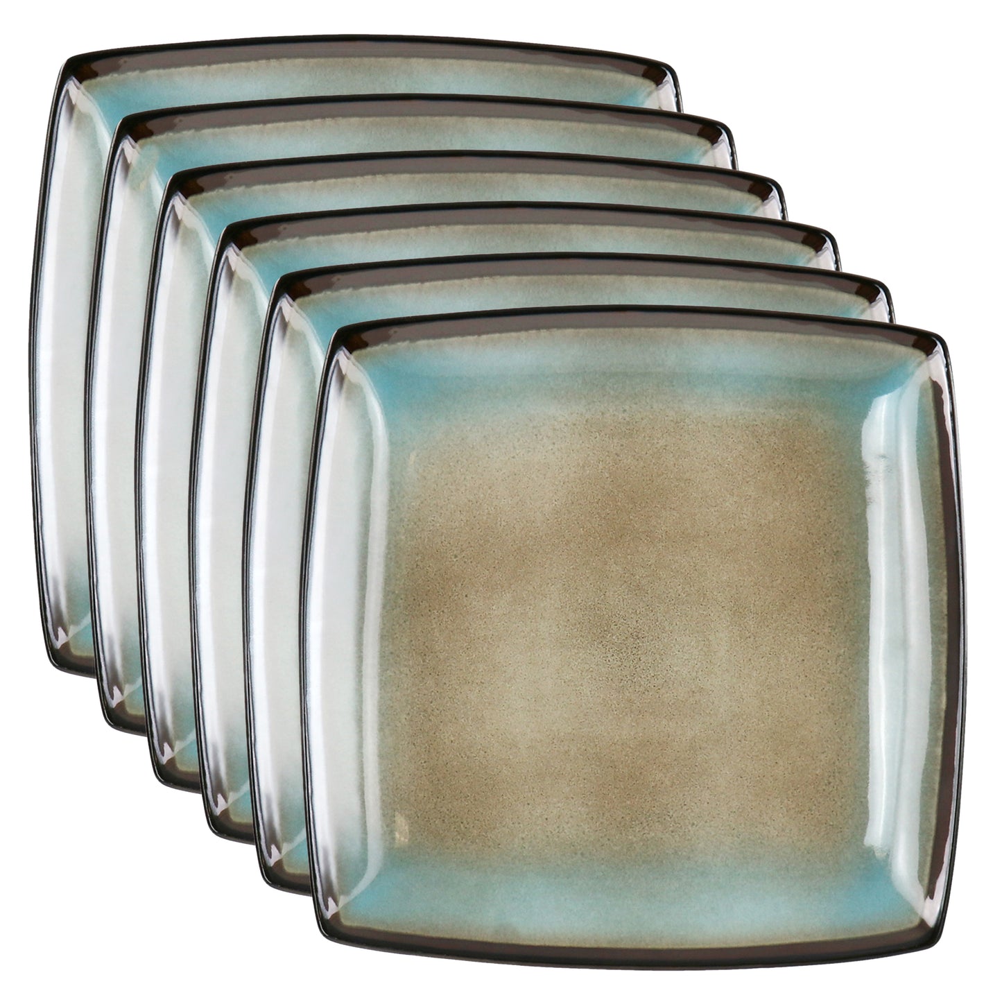 Hometrends Tequesta 6 Piece 8" Square Stoneware Dessert Plate Set Taupe