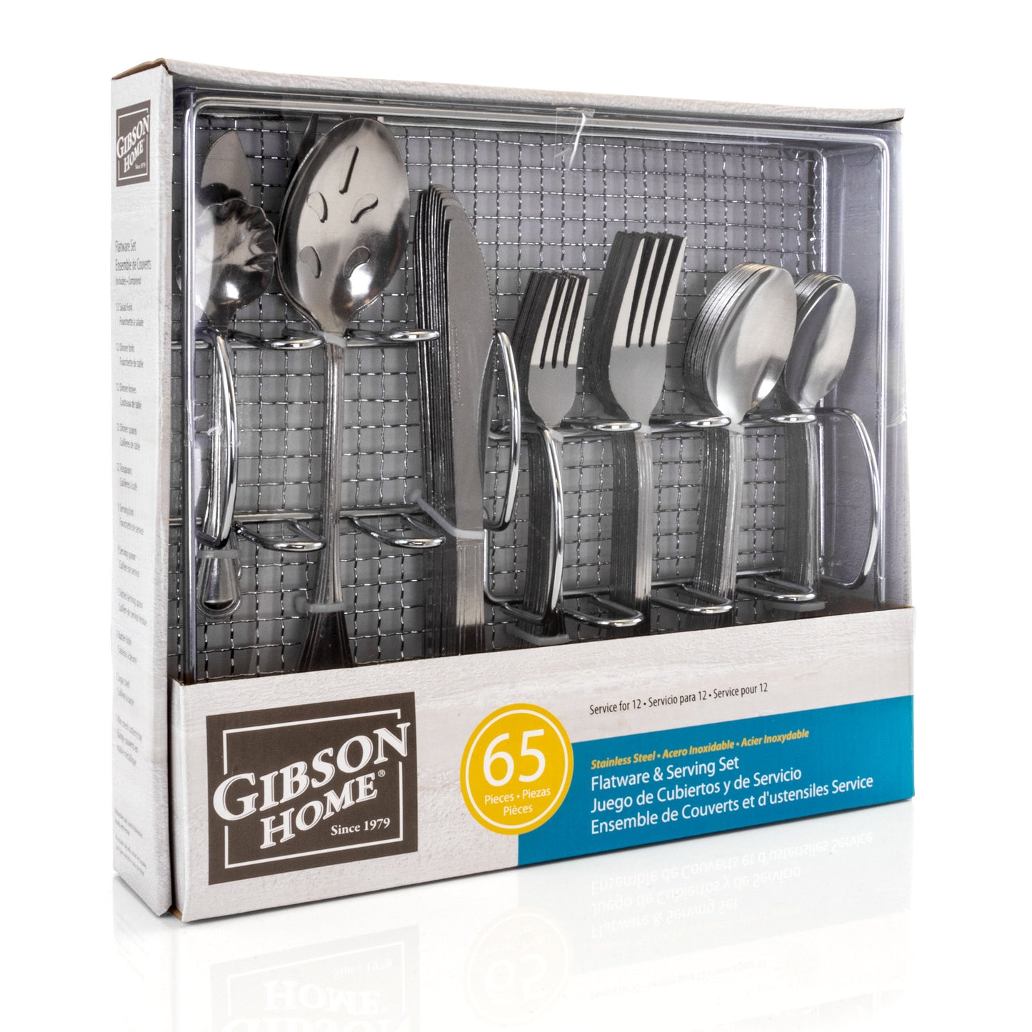 Gibson Home South Bay 65 Piece Stainless Steel Flatware Service Set w Wire Cadd